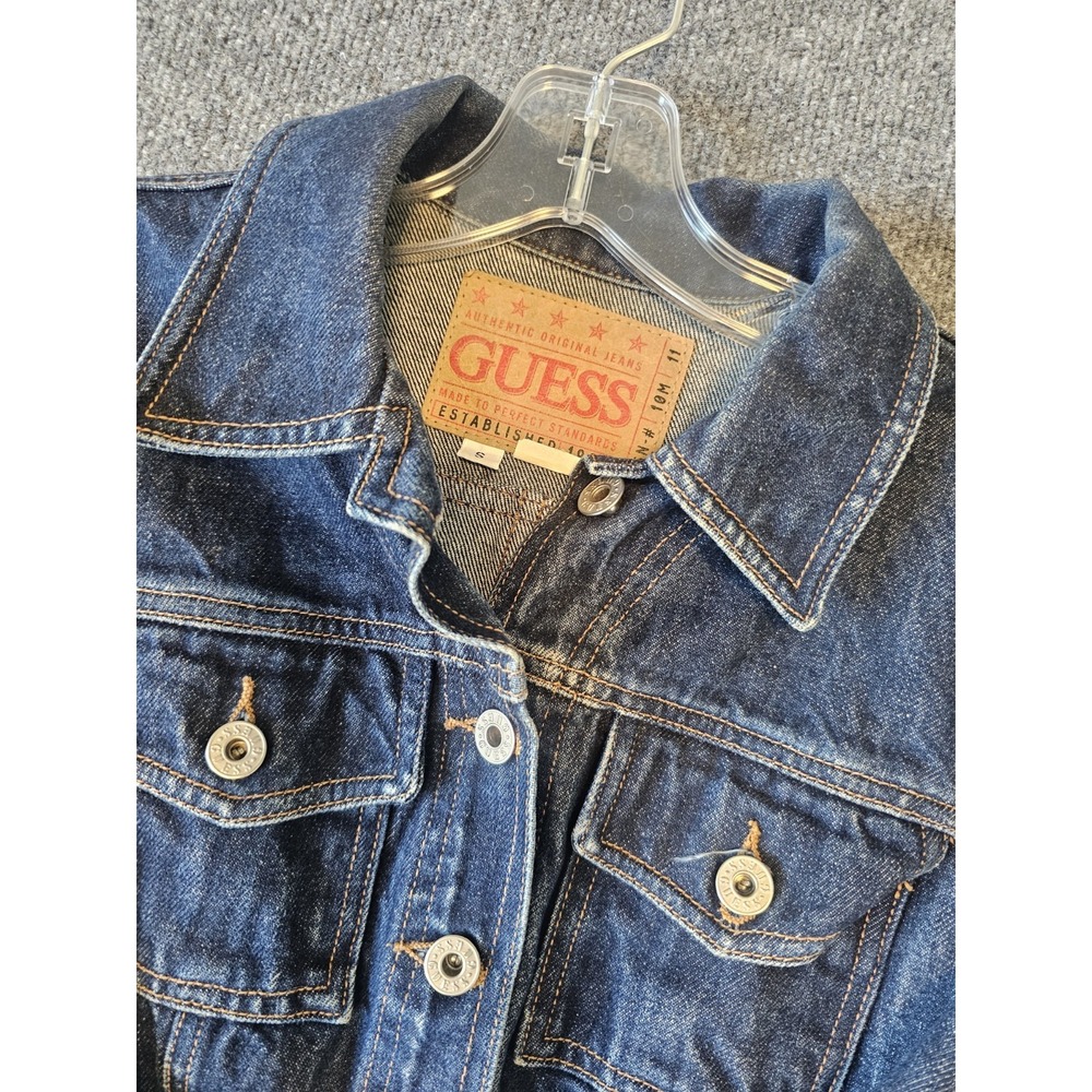 Vintage Y2K Guess USA Denim Jacket Size Small Trucker Style 100% Cotton Blue